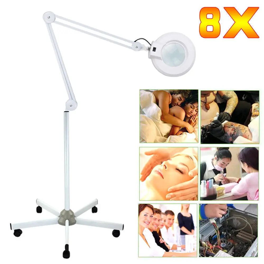 8-fache Lupenlampe mit 2400LM Licht, verstellbarem Ständer und 360°-Drehung °   Rotationswerkzeug für Handwerk, Reparaturen, Schönheitspflege, EU-Stecker