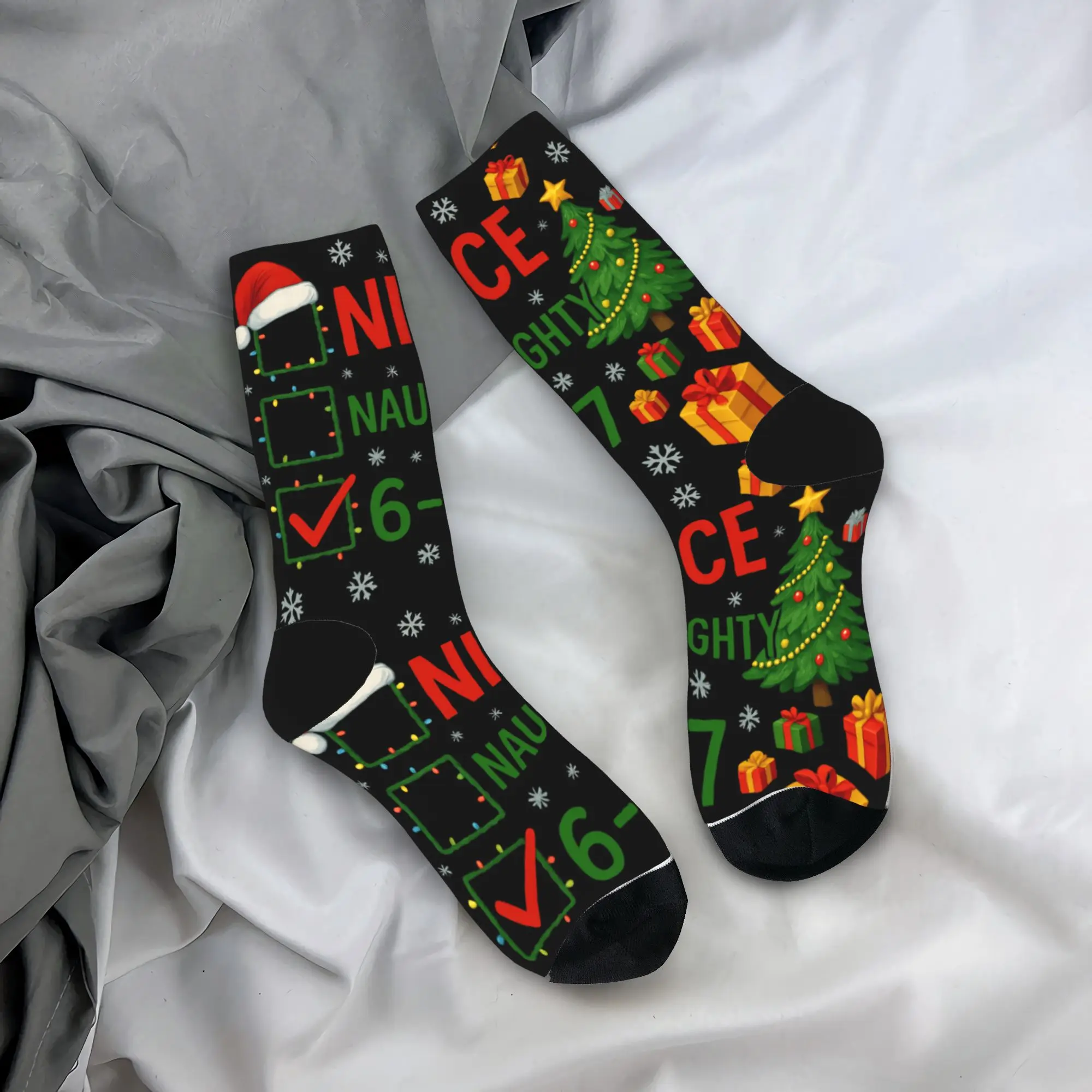 

6 7 Meme Nice Naughty 67 Рождественские носки Brain Rot Нескользящие чулки Мужские дышащие велосипедные носки Осенние корейские носки с графическим рисунком