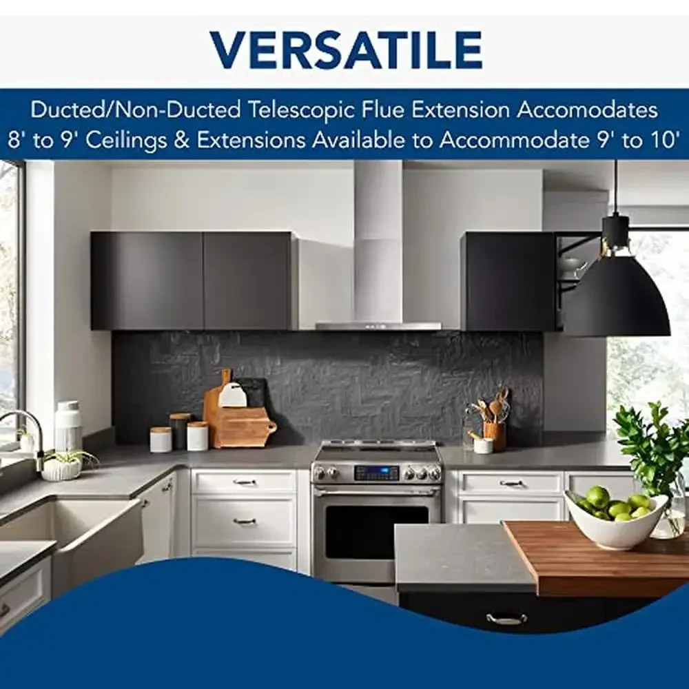 30-Inch Stainless Steel LED Lighting Convertible Wall Mount Range Hood 3 Speed Ventilation Slim Design Dishwasher-Safe Filters