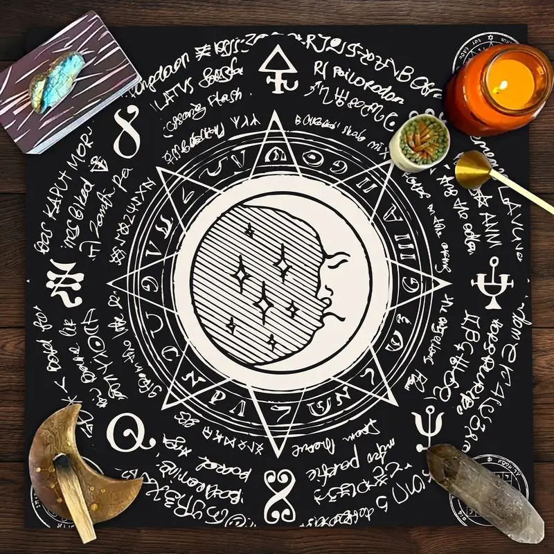 VIKAMA Wheel of The Year Altar Tarot Cloth Triquetra Tree of Life Moth Pentagram Divination Oracle Reading Mat Home Decor
