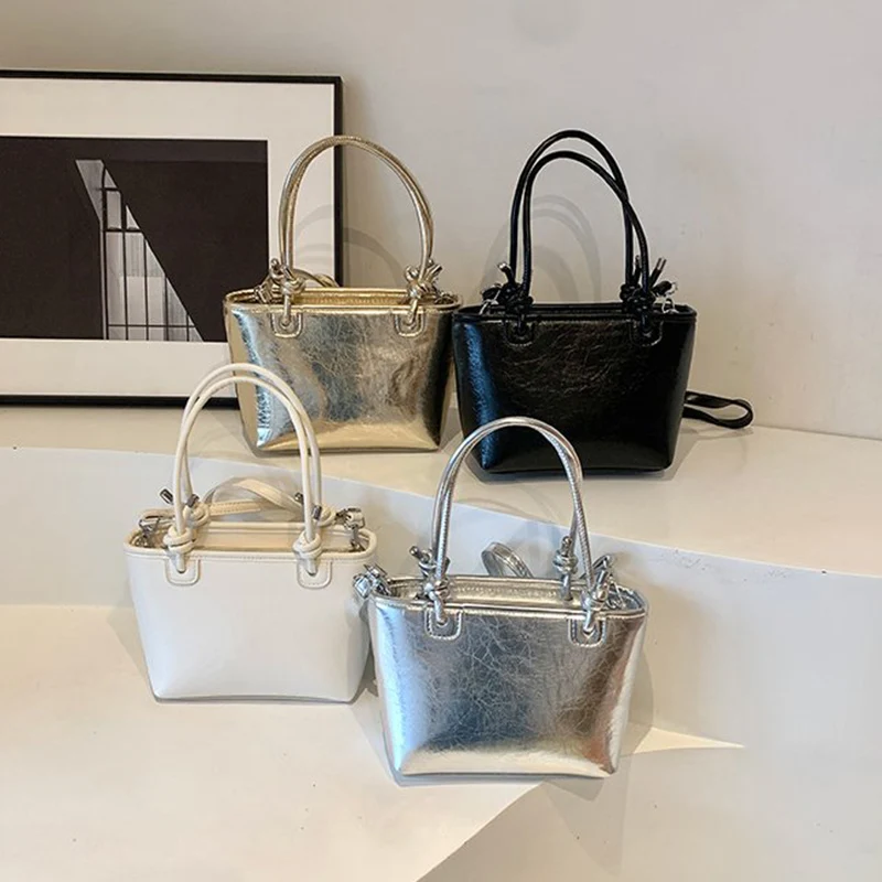 Luxury Designer Women Sequins PU Leather Top-Handle Handbags Evening Clutch INS White Silver Gold Casual Small Totes Bucket Bags