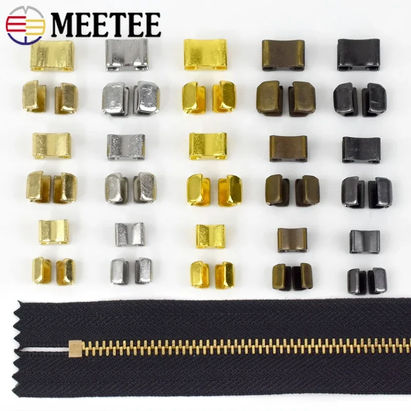 Meetee 20/50Sets Metal Zipper Stopper for 3# 5# 8# 10# Zips U Code Non-slip Zippers Upper Stop Tail Clip Buckle Zip Repair Kit