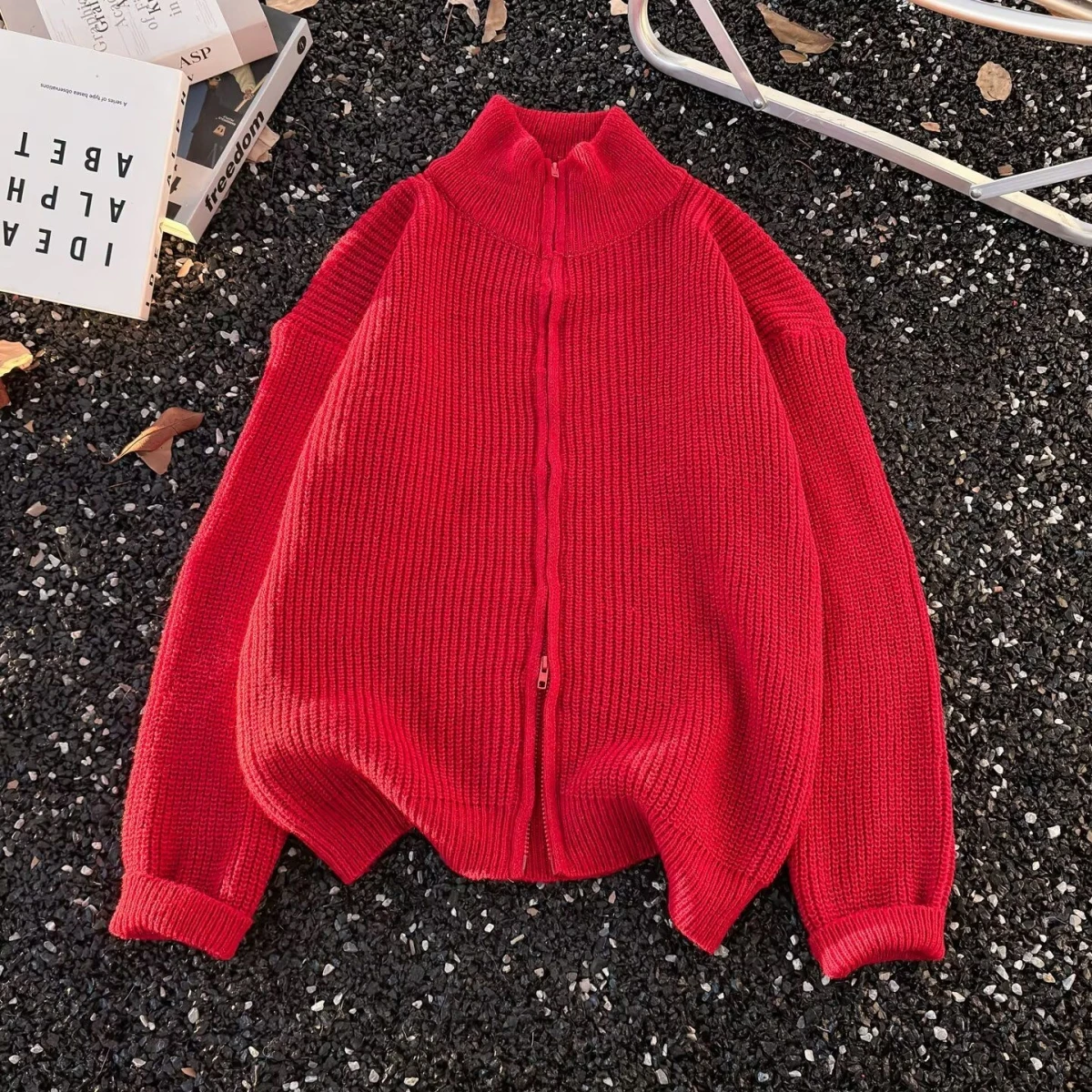 Suéter Retro Japonês Tricotado Masculino Estilo Solto de Outono Inverno com Gola Alta e Zíper