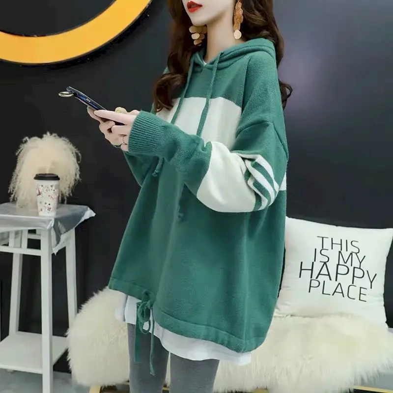 Mantel Rajutan Pullover Bertudung Wanita Hoodie Longgar Trendi Musim Gugur Musim Dingin Hoodie Rajutan Mode Gaya Korea Atasan Desainer Pakaian Y2k