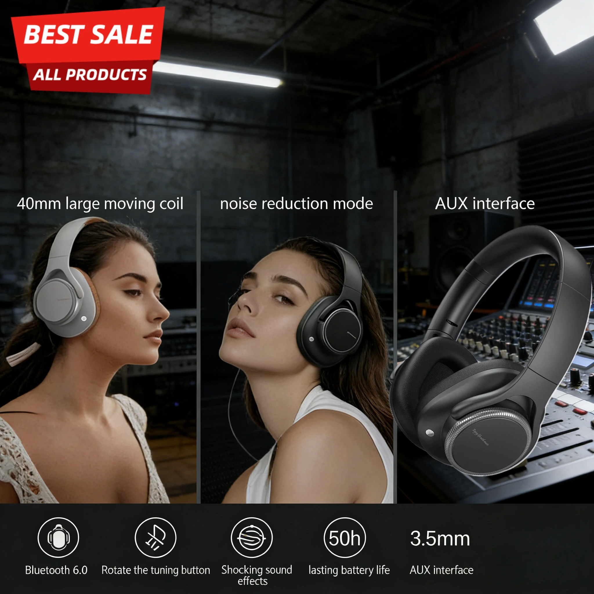 

Наушники с регулировкой громкости, Bluetooth 6.0, складные, с мягкими амбушюрами и микрофоном для работы и учебы