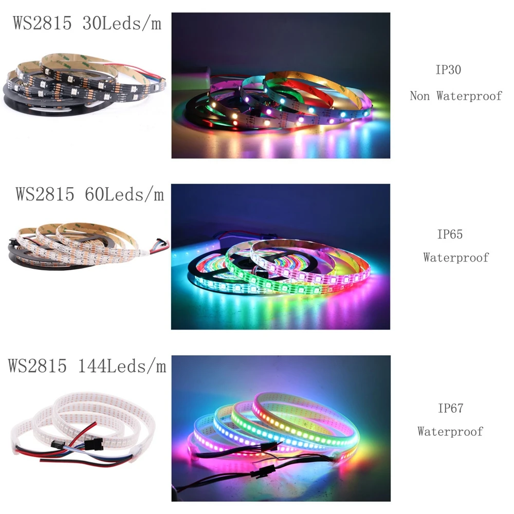 WS2815 DC12V Led Strip Light 30/60/144leds/m (WS2812B WS2813 updated) 5050 RGBIC Individually Addressable LED Lights IP30 65 67