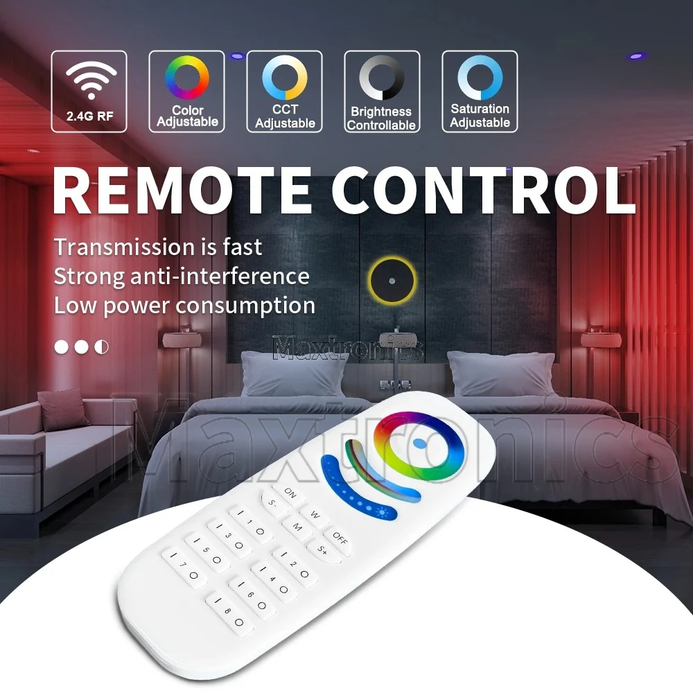 GLEDOPTO 9 Lighting Modes 8-Zone Group Control Wireless 2.4G RF Remote RGB+CCT Brightness Adjustable Distance 30Meters GL-RC-009