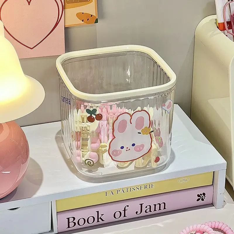 Kawaii Hair Accessories Desktop Transparent Storage Box Organizer with Lid Kids Girl Hairpin Storage Large Capacity Jewelry Box