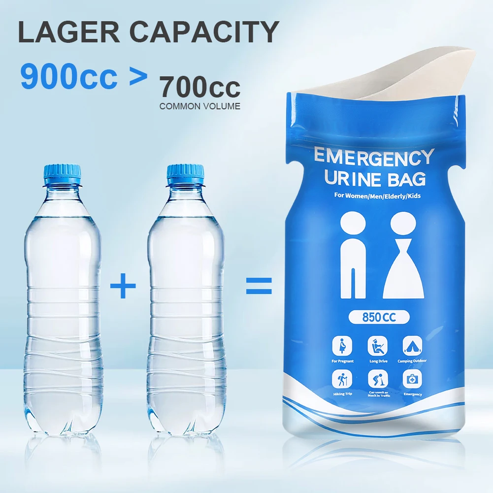 Car Urine Bag 850ml Emergency Vomit Bags Disposable Mini Mobile Toilets Handy Unisex Urinal Toilet Bag For Women Men , 1-10pcs