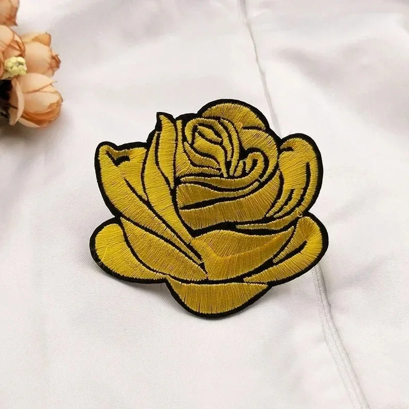 5 Pack Rose Flower Applique Iron-On Cloth Patches High-End Clothing Fabric Patches Multi-Color Roses Adhesive Patches