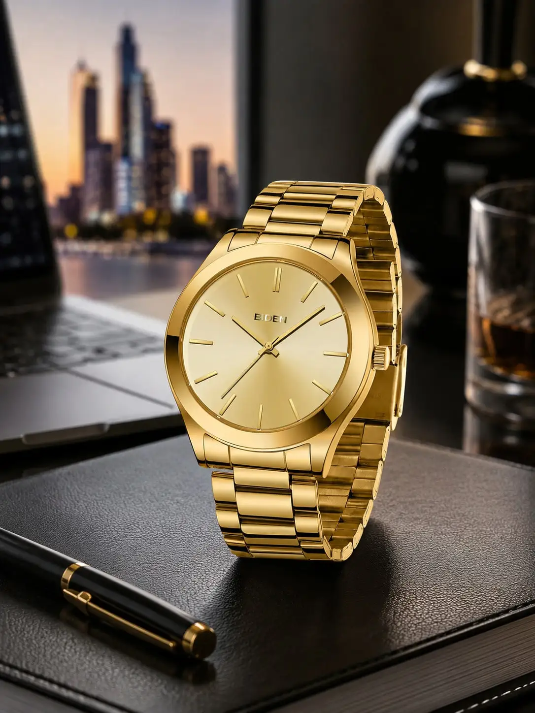 BIDEN 1pc Men's Waterproof Stainless Steel Strap Analog Quartz Watch, Simple Business Watch, Gift For Men sj25050991868894449