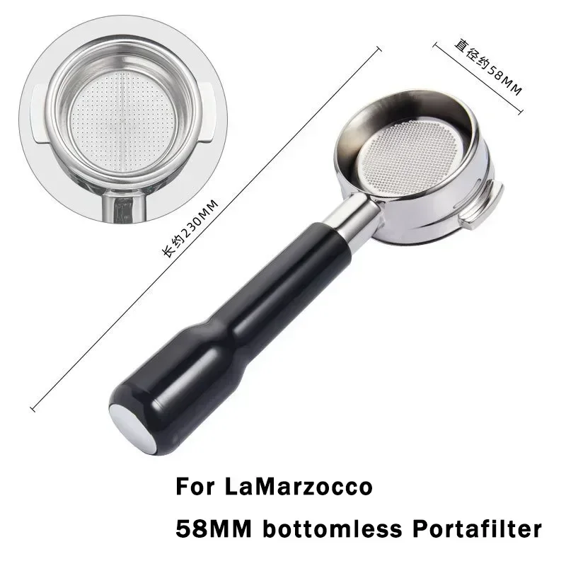 58mm Bottomless Coffee Portafilter for La Marzocco 2-ear Stainless Steel Modified Solid Wood Coffee Handle Filter Barista Tool