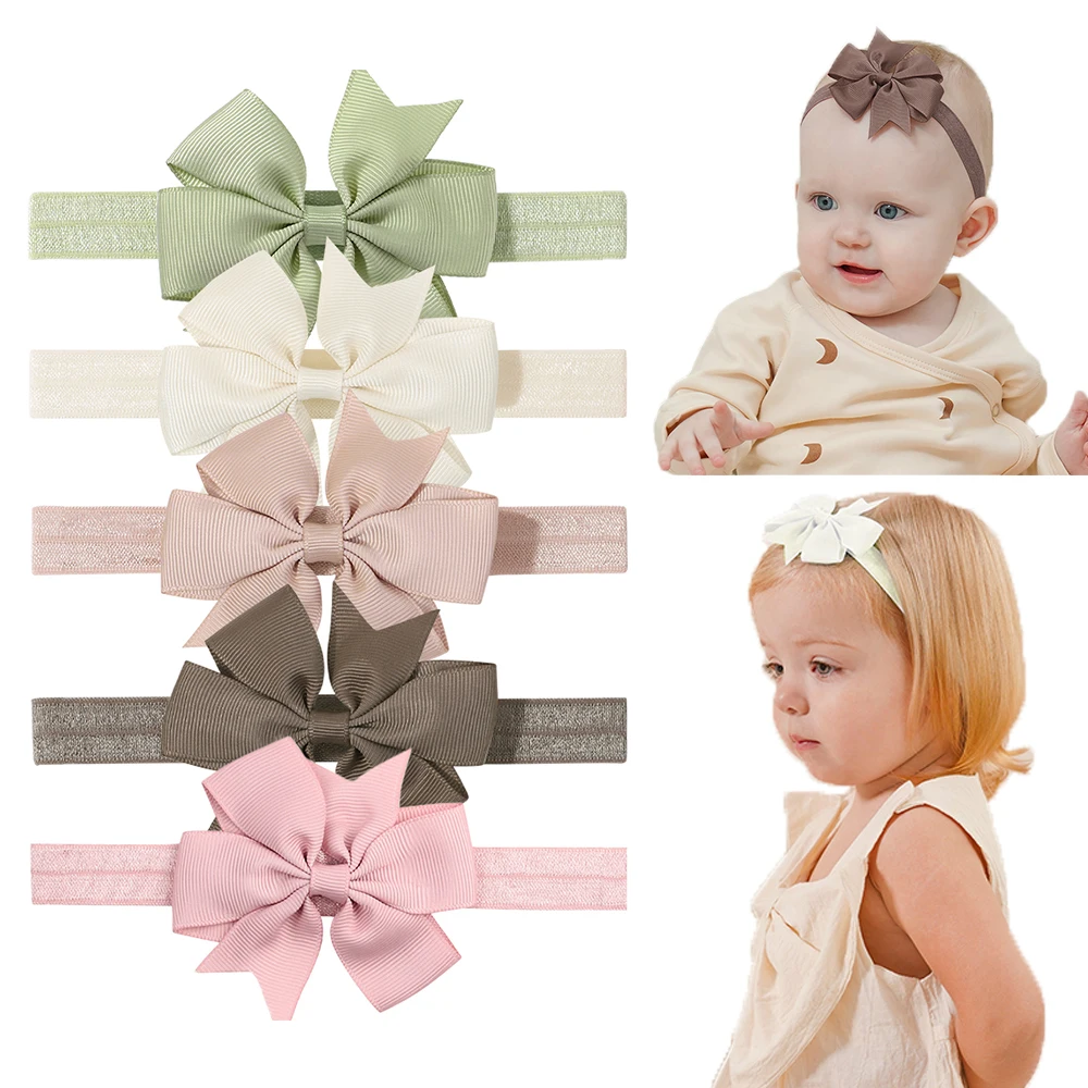 5 stücke Baby Mädchen Windrad Bögen Stirnband Set Herbst Winter Neugeborenen Kinder Kinder Gummi Nylon Haarbänder Bowknot Haar Zubehör