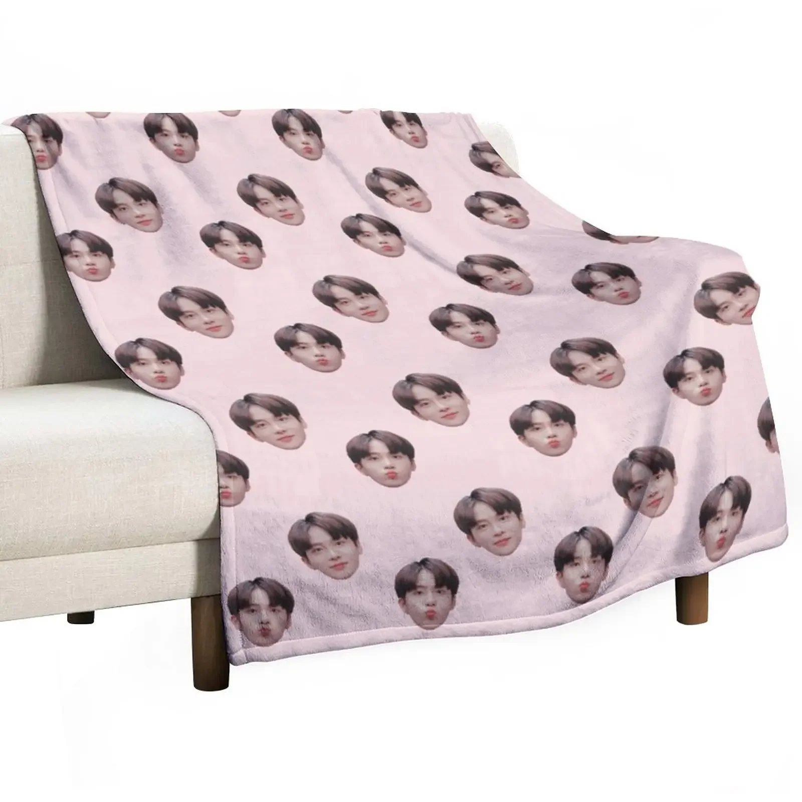 

Ateez Jongho Head Pattern Bright Pink Throw Blanket for winter valentine gift ideas Retros Blankets