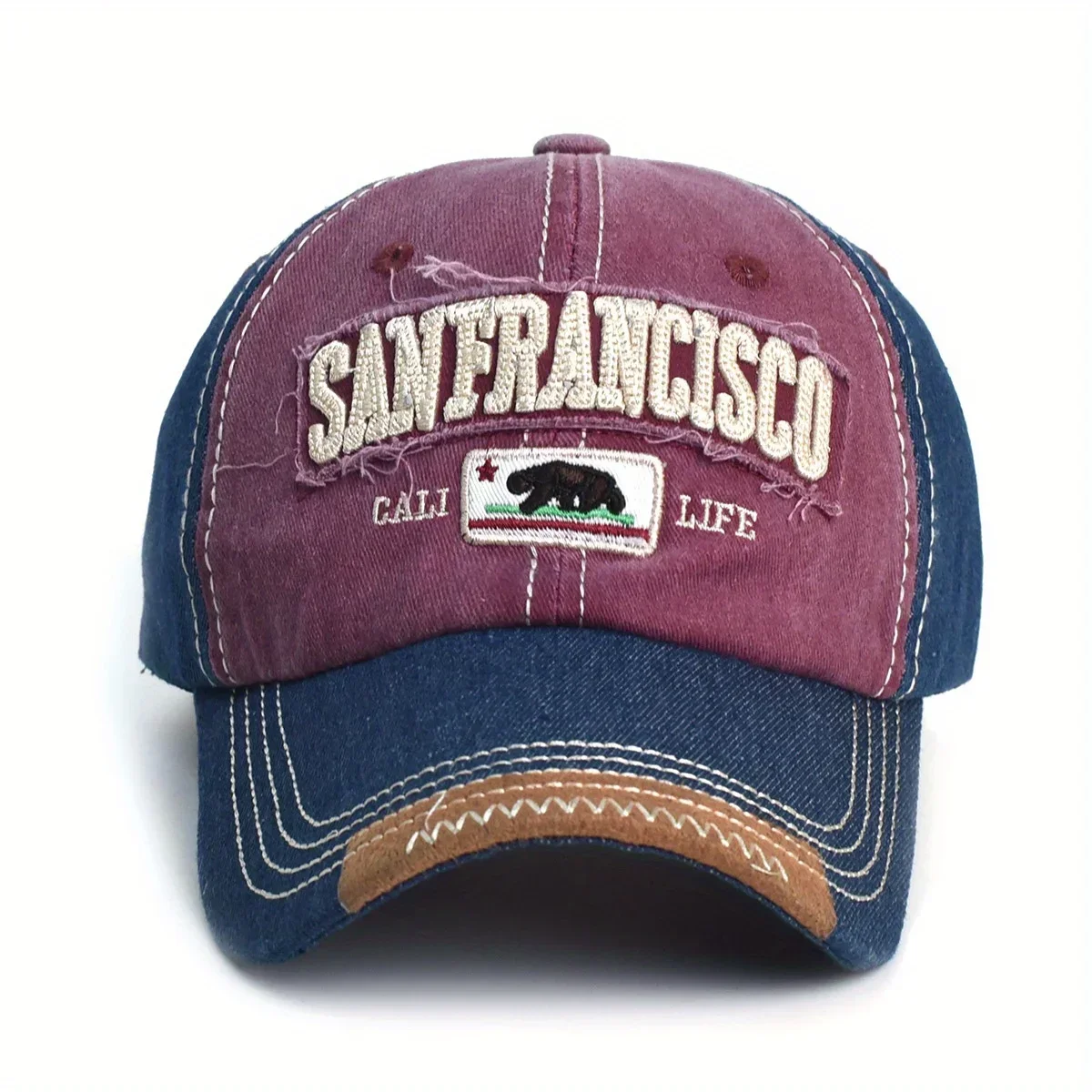 

Adjustable Washed Dad Hat with Color Block Design Letter Embroidery Snapback Cap for Hiking Outdoor Enthusiasts