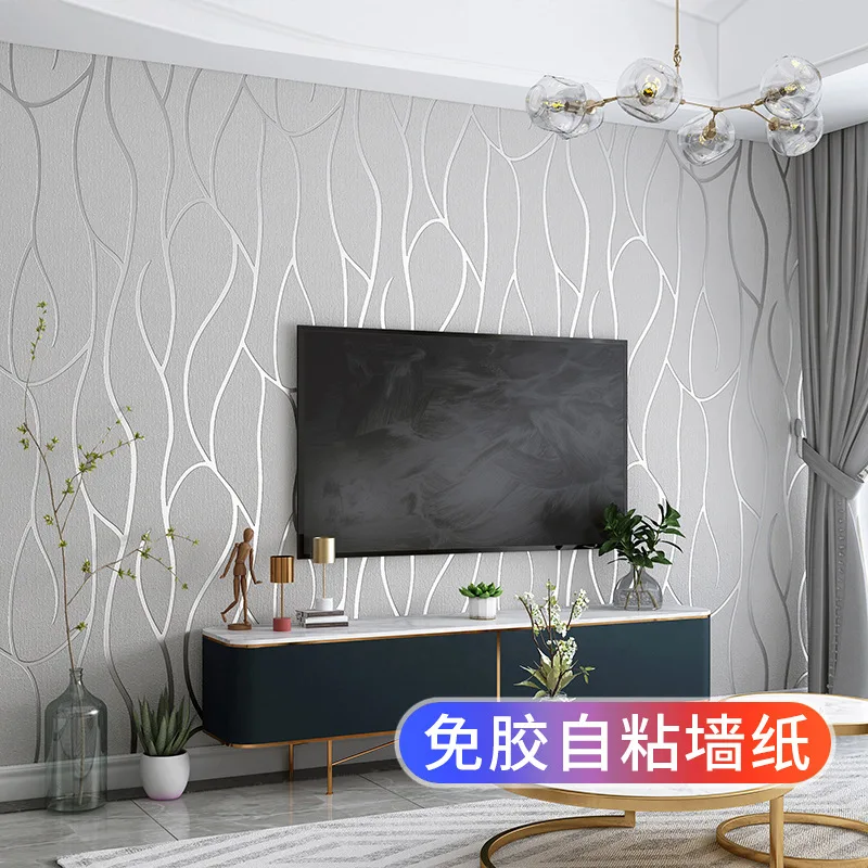 Faux Suede Self Adhesive Wallpaper Vertical Stripes Home Decor Wall Stickers for Bedroom Living Room TV Background