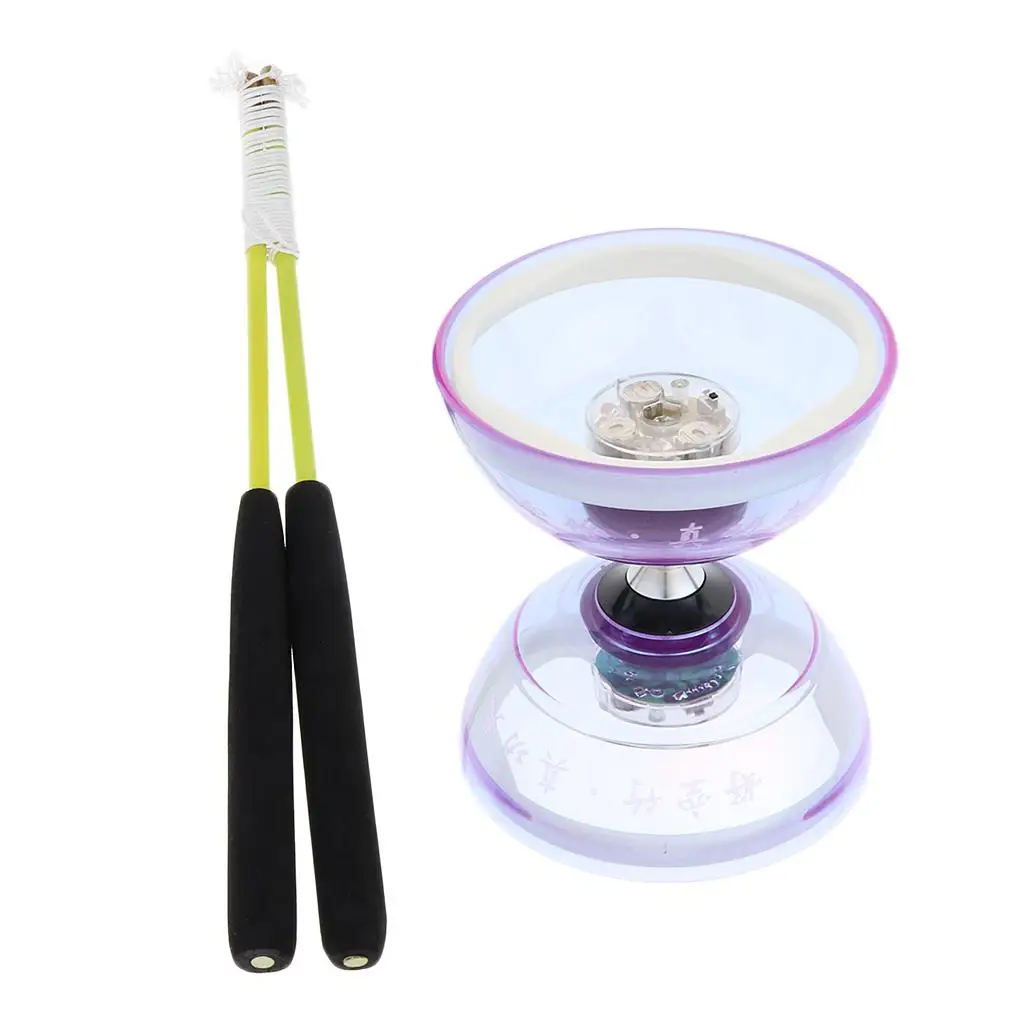 Pro Triple Bearing Medium 5inch Chinese Yoyo Diabolo Toy with Lights & Carbon Sticks & String Set, Different Colors Vary