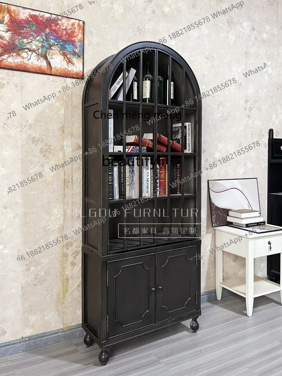 X  Retro Bookcase Display Cabinet American Arch Storage Bookcase Wine Cabinet Antique Storage Showcase living room  furniture