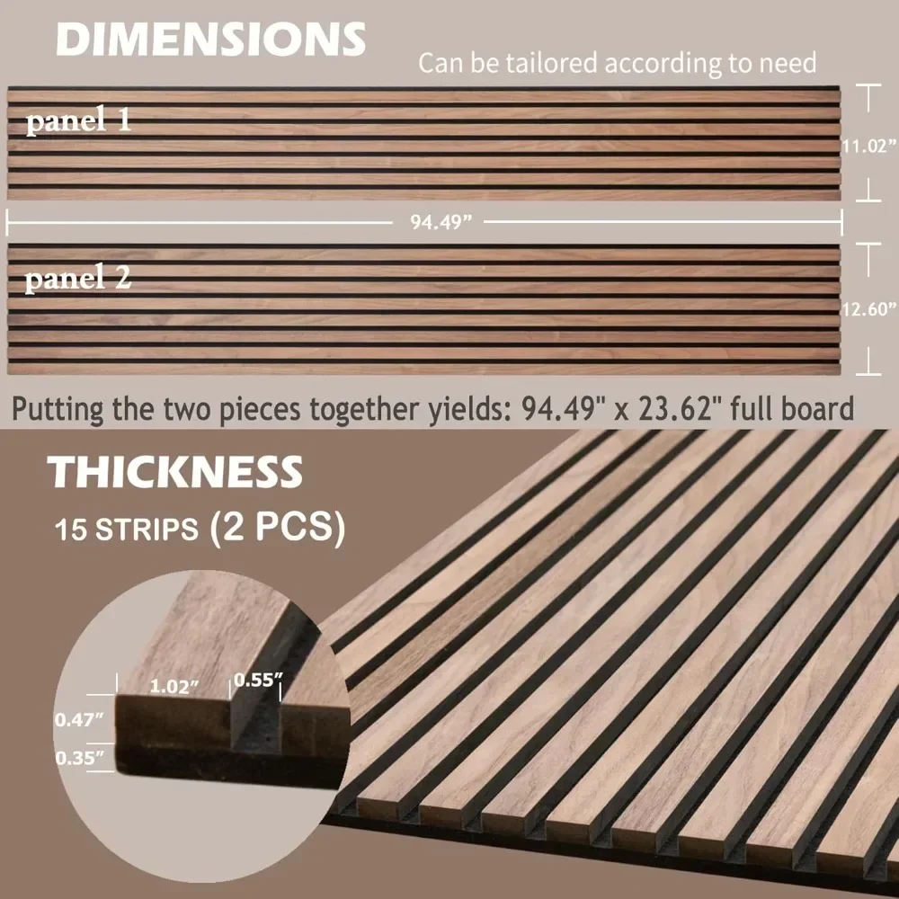 Wood Slat Acoustic Panels for Wall and Ceiling | 3D Slat Wood Panels| Decorative Soundproof Paneling 94.49