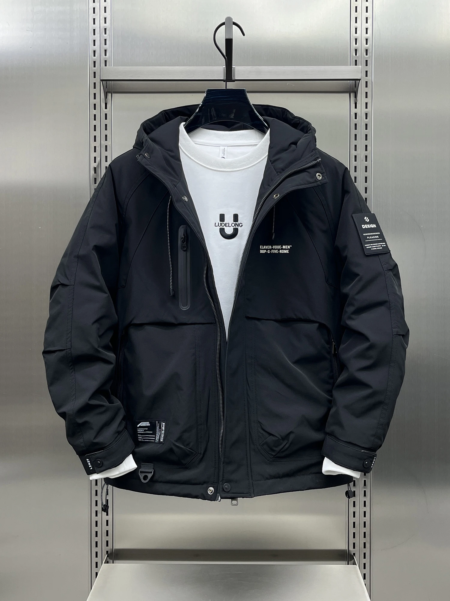 في الهواء الطلق الرجال أسفل Jaet شتاء 2024 جديد Sle الدافئة ملابس العمل معطف البوليستر النسيج الشباب الاتجاه الحديث Sle يندبروف