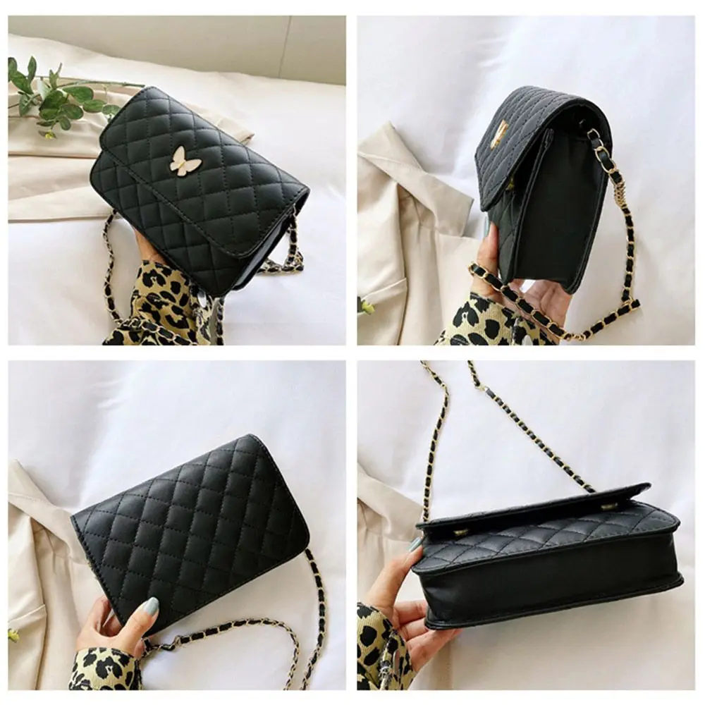 Classic Style Plaid Chain Bag Fashion PU Leather Shoulder Bags Women Trendy All-Match Crossbody Handbag Korean Style Mini Pouch