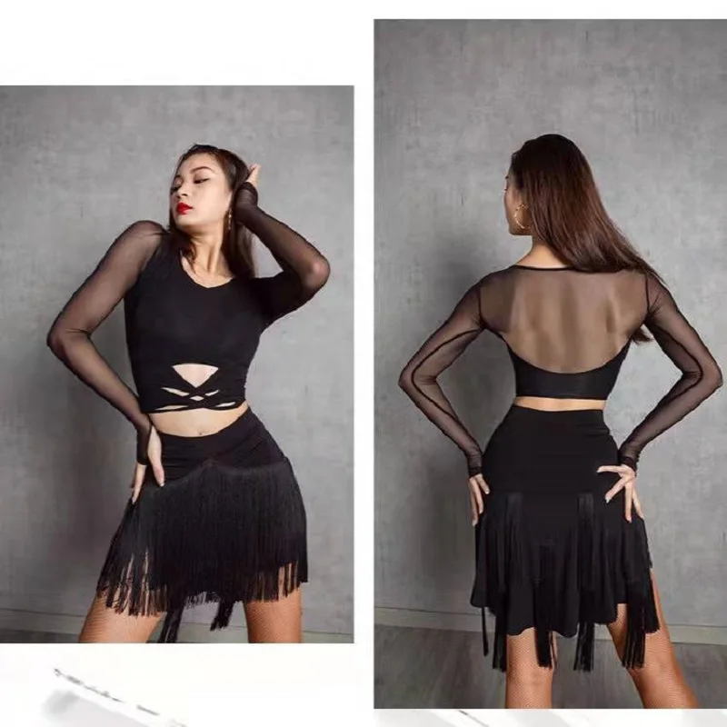 ผู้หญิงละตินเต้นรําชุดเซ็กซี่ไม่สม่ําเสมอพู่เต้นรํากระโปรงห้องบอลรูม Rumba Samba Tops หญิง Chacha STAGE เครื่องแต่งกาย