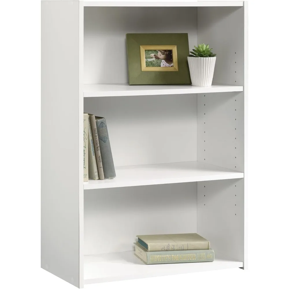 3-Shelf Adjustable Bookcase, Soft White Finish, Engineered Wood Construction