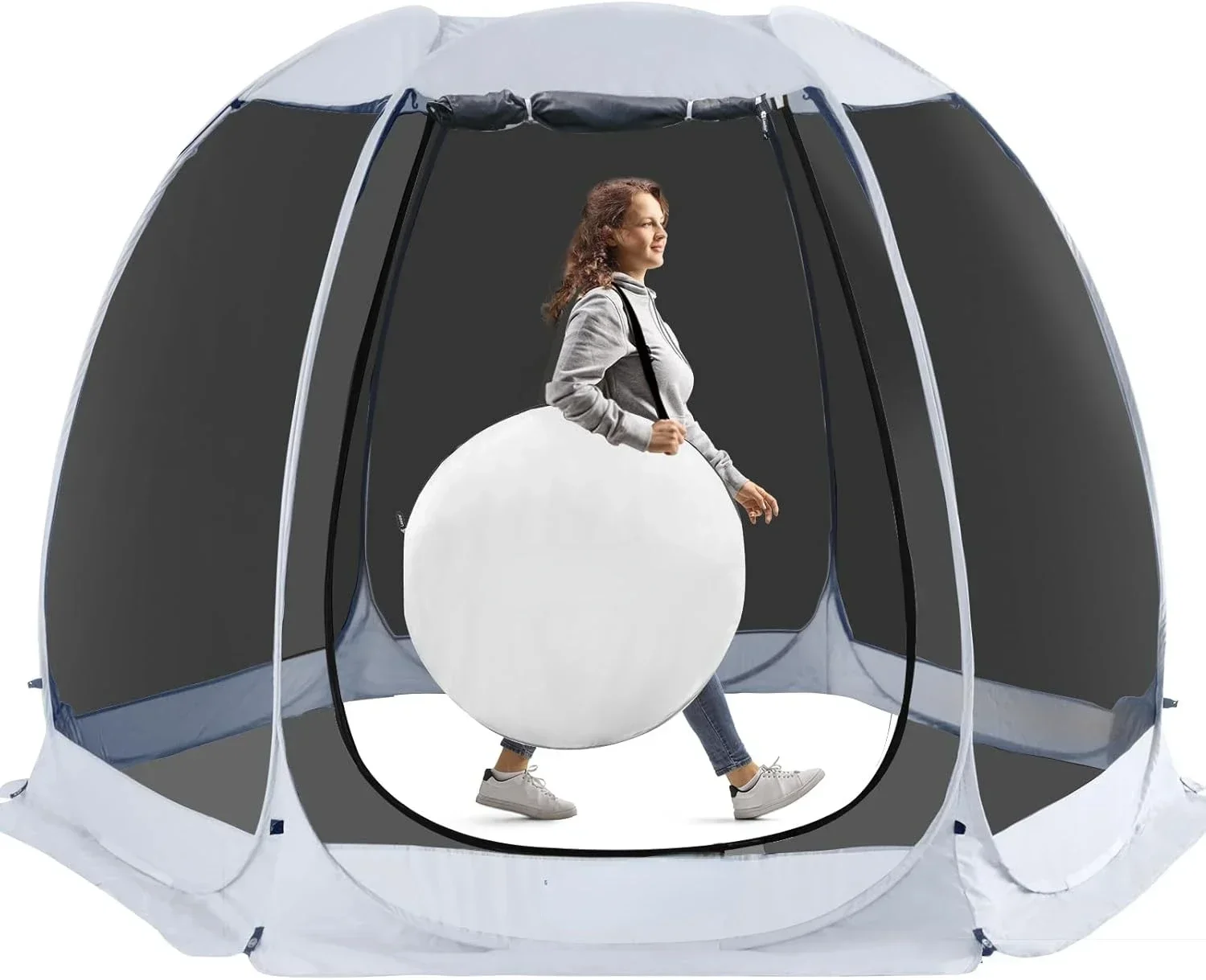 Screen House Tent For 4-6 Person, Instant Setup Mesh Net Outdoor Gazebo Sun Shade Dome Tent Pop Up Canopy With Carry Bag
