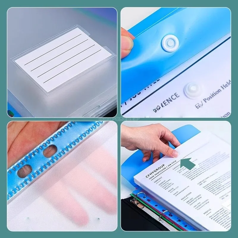 6pcs Plastic Envelope With Adhesive Snaps & 11 Holes File Folder Expansion Bag For 2/3/4 Ring File Bag A4 File Bag School Office image 6