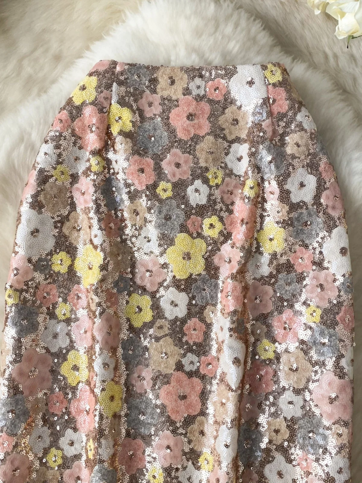 

High Waist Commuter Women's Mid-Length A-Line Skirt iny Sequin Flower Design Slim Fit Split Wrap around Skirt