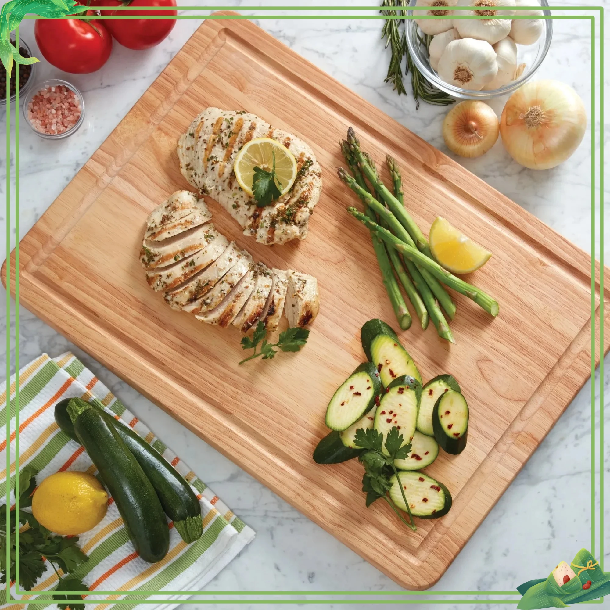 

14x20 Inch Wood Cutting Board with Perimeter Trench & Juice Groove, For Chopping Carving Serving, Durable Easy Clean