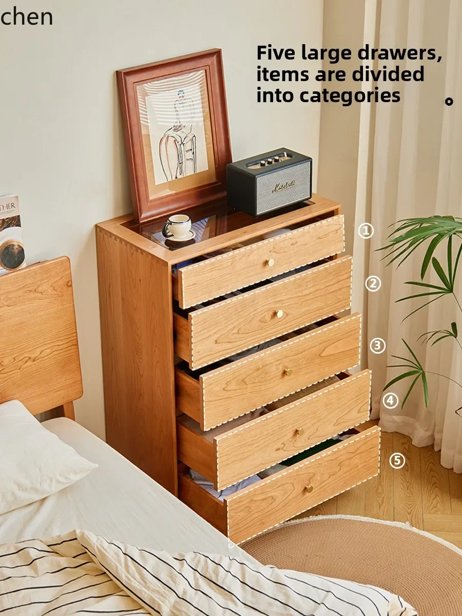 ZML Bedroom Solid Wood Storage Cabinet Floor-standing Living Room Sofa TV Side Drawer Storage Cabinet