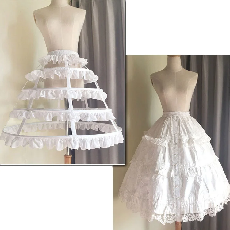 Long Cosplay Steel Boned Crinoline Skirt Sweet Hoop Petticoat with Ruffles