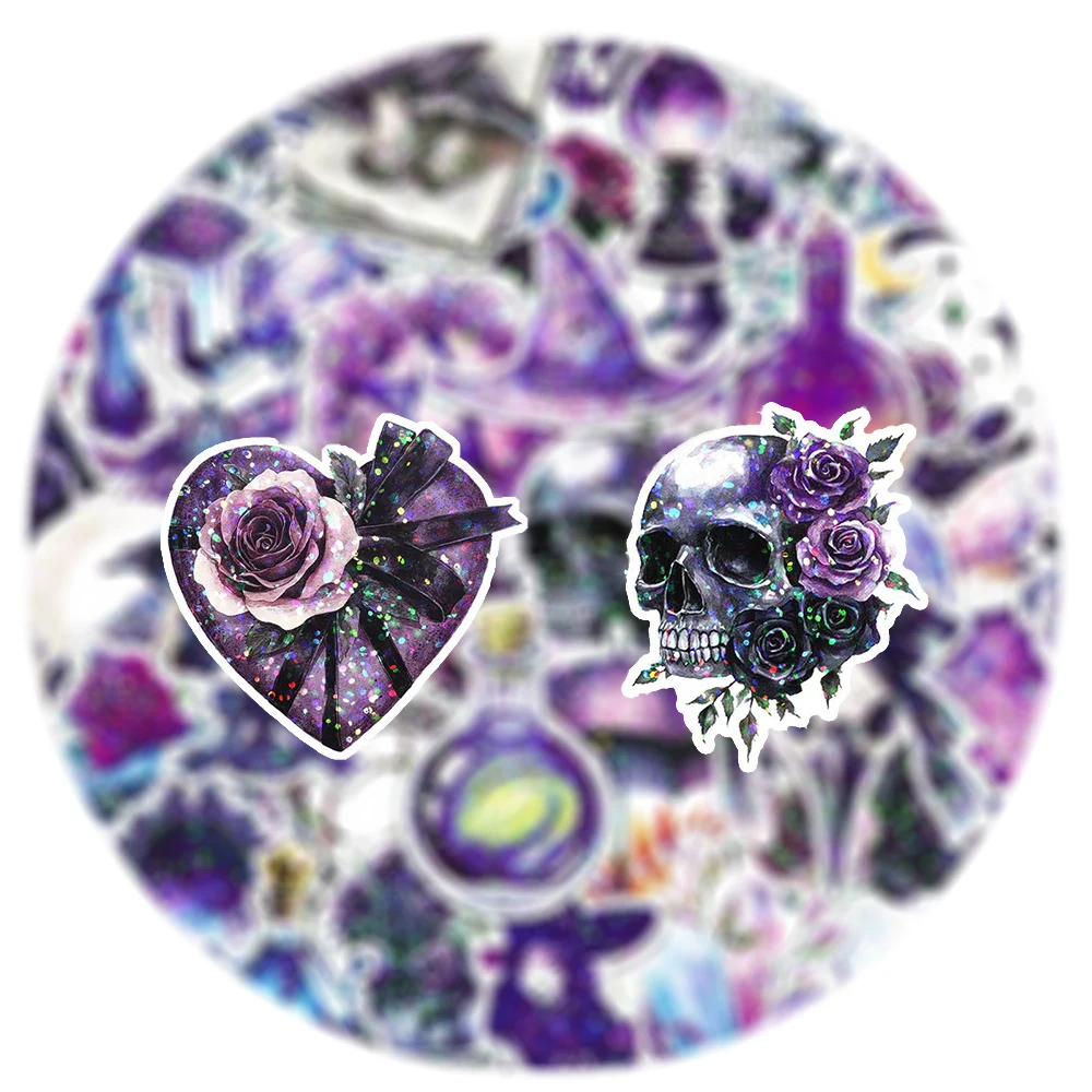 

10/30/50pcs Retro Gothic Magic Witch Laser Stickers Dark Aesthetic Art Sticker Skateboard Phone Suitcase Car Cool Decals Packing