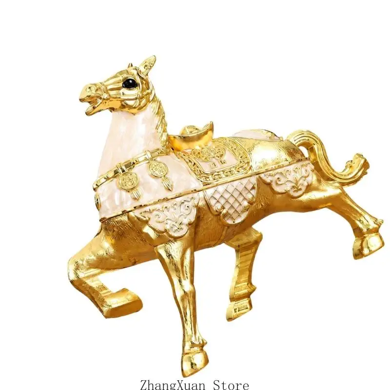 Pferdefigur-Tabakbehälter mit Deckel, dekorativer Aschenbecher aus Metall für Wohnzimmer, Büros und Teestuben 3XUF – Detail 4