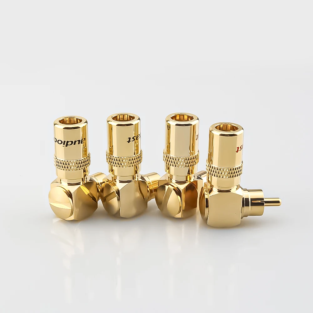 High Quality 4pcs R1749 24K Gold 90 Degree Right Angle Speaker RCA Plugs Audio Jack Connector for  Musical HiFi Audio