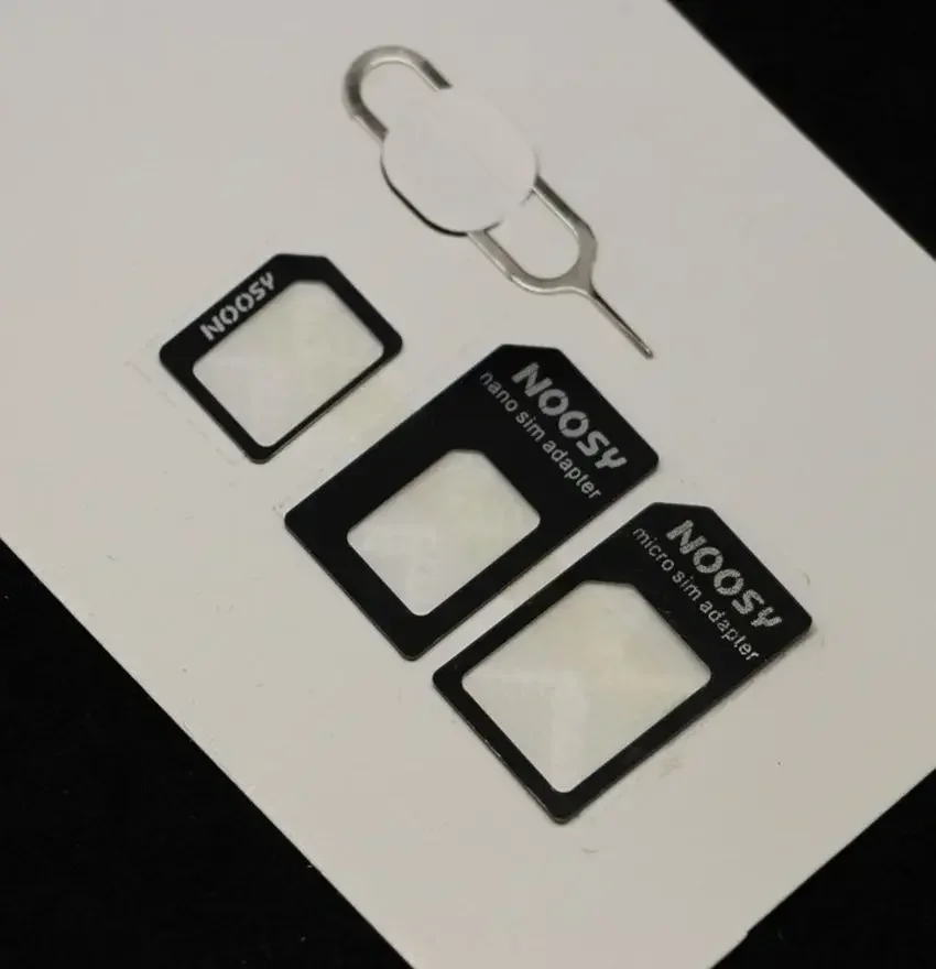 Noosy Nano 4 en 1 Kit de soporte adaptador estándar de tarjeta Micro SIM para teléfono móvil iPhone Samsung con paquete al por menor de llave de expulsión