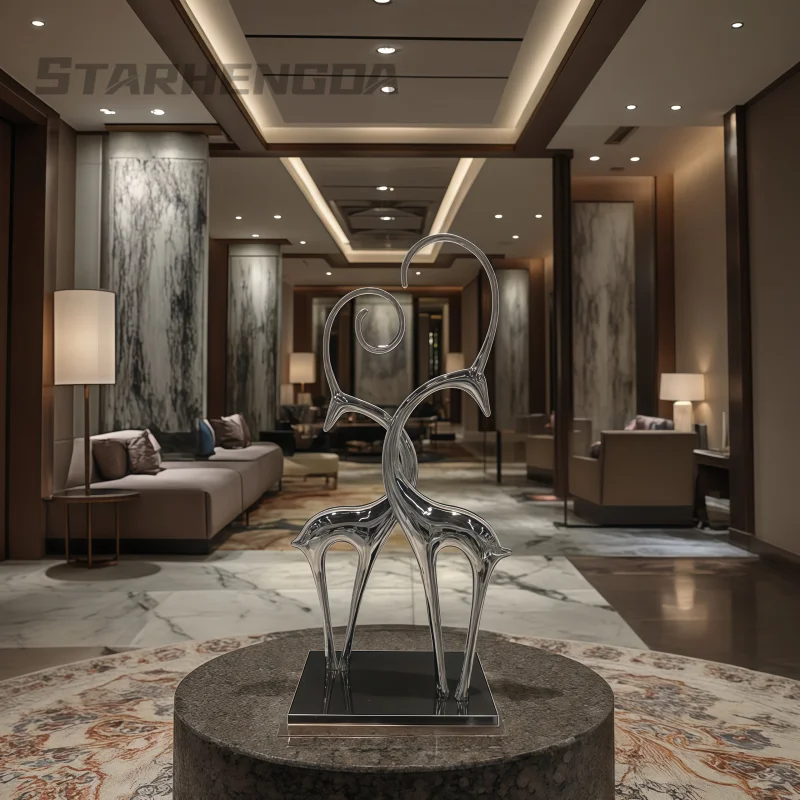 Modern Abstract Stainless Steel Sheep Sculpture - Interior Living Room Corridor Hotel Shop Artistic Living Decor