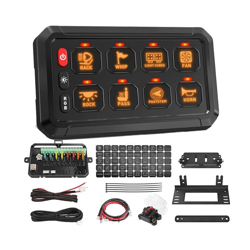 8 Gangs Universal Led Switch Panel APP Control Adjustable RGB Colors Brightness Multifunction For Car Truck Offroad RV