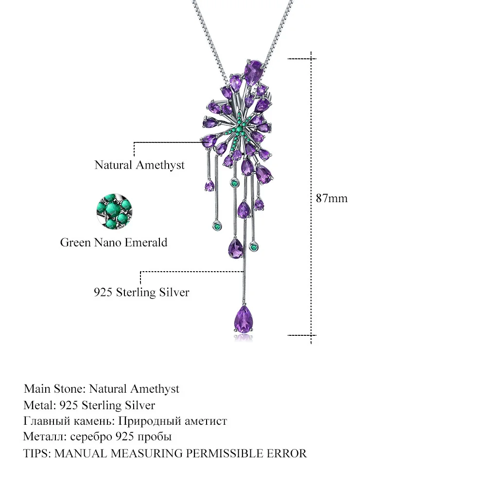 

brand genuine Luxury real jewels Designer Natural Amethyst Necklace with bright stars sense jewelry S925 Silver Brooch Pendant h