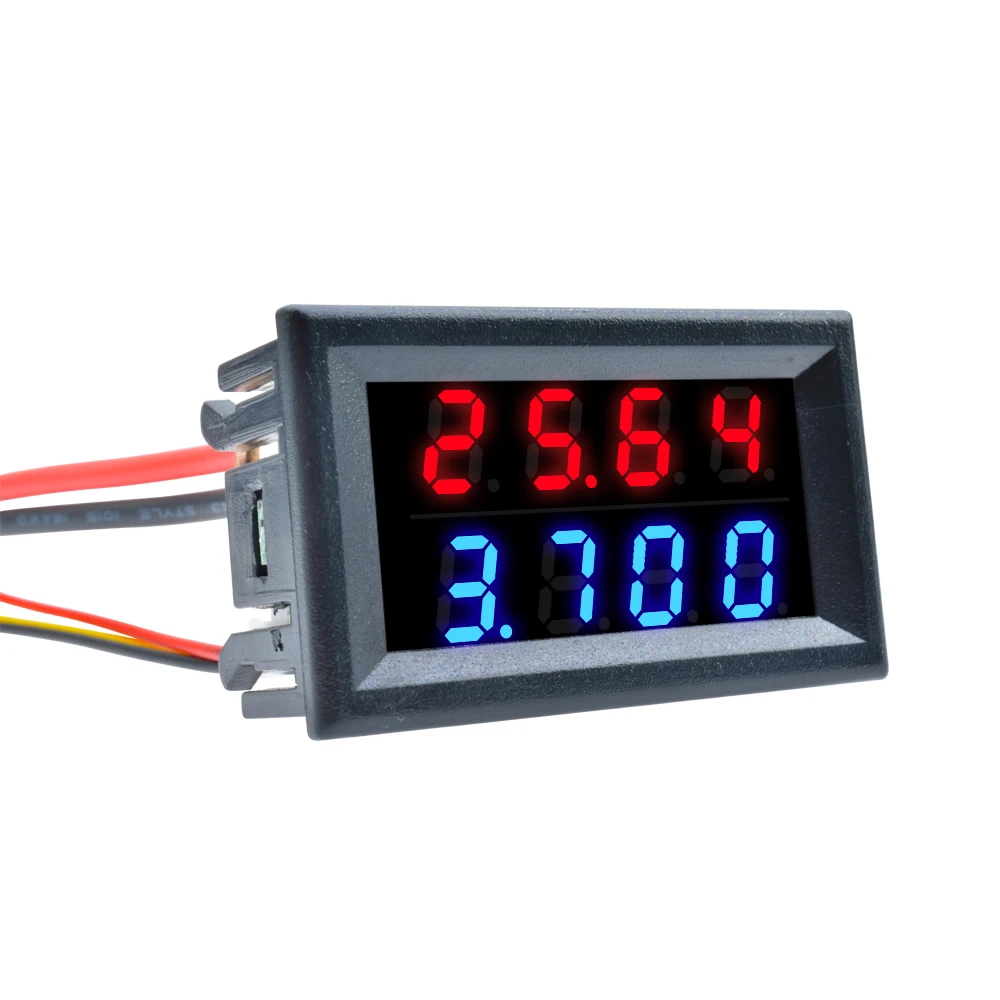 DC 0-200V 10A 50A 100A Mini Digital Voltmeter Ammeter 4 Digit 5 Wires Voltage Current Meter Tester Blue Red Dual LED Display