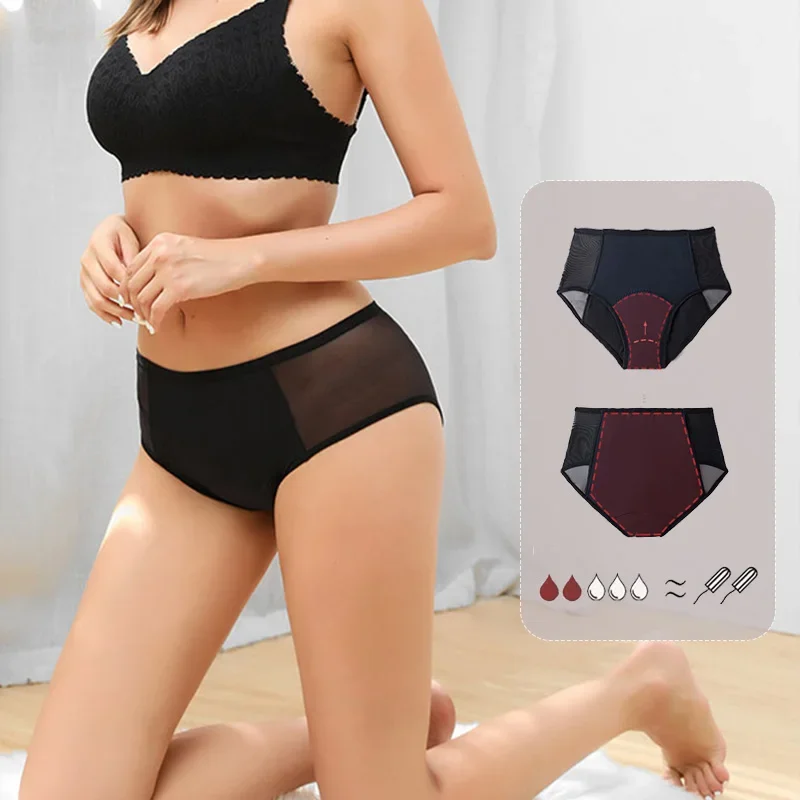 20pcs Reusable Menstrual Underwear Women Big Size Panty Black High Waist Leak Proof High Flow Menstruation Period Panties