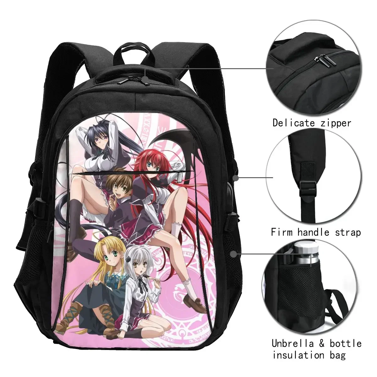 Anime High School DxD Travel Laptop Backpack, Business Water Resistant Laptop Backpack with USB Charging Port, College Bag