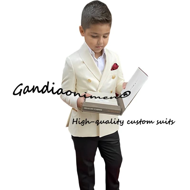 

Boys Suit Cream Double Breasted Jacket Pants Set of 2 Fashion Kids Wedding Tuxedo Child Clothes Custom