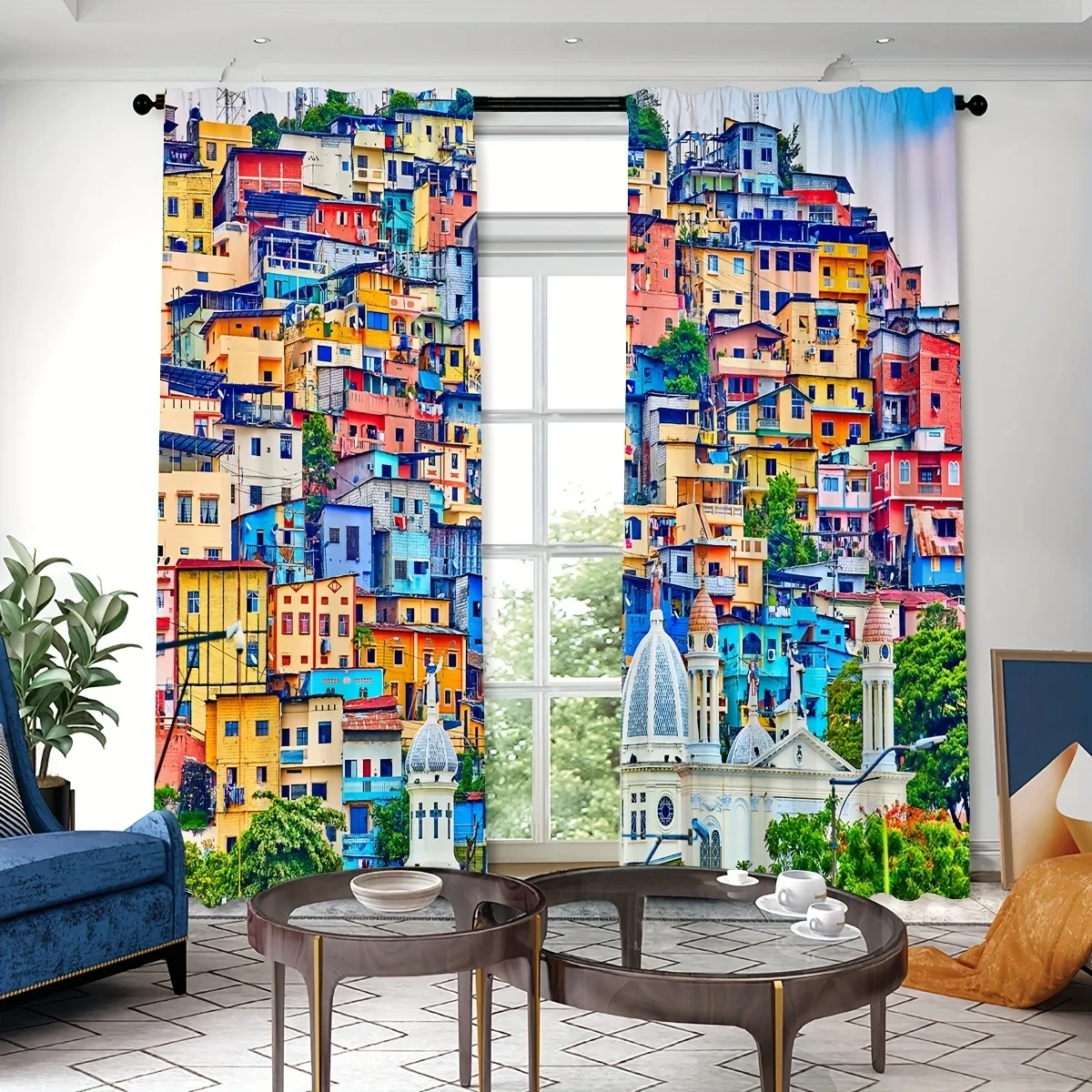 Beautiful Street View Printed Curtains Rod Pocket Curtain for Restaurants Public Places Living Rooms Bedroom Office