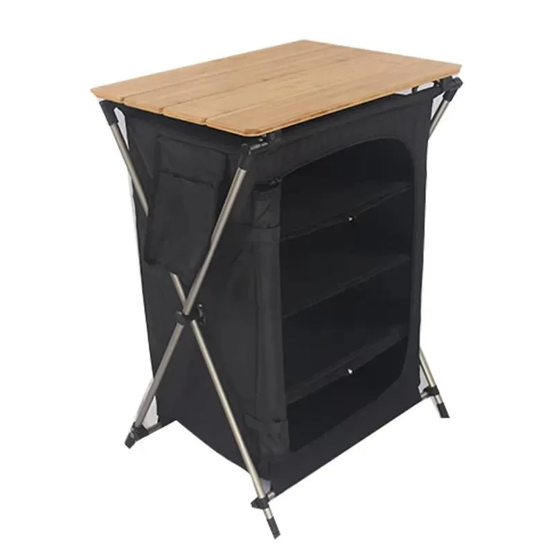 Multifunctional Removable Camping Folding Outdoor Mobile Kitchen Wooden Table with Storage Bag