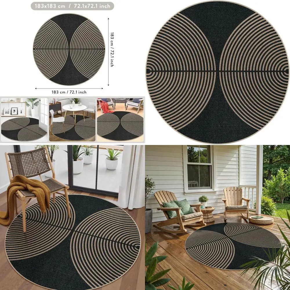 

6ft Round Jute Patio Rug - Washable Indoor Outdoor Carpet for Living Spaces, Farmhouse Style Entryway Mat