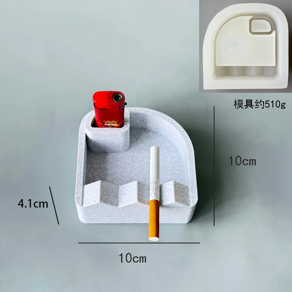 Concrete Ashtray Silicone Mold with Lighter Holder Slot Cement Clay Cigar Ash Tray Mould DIY Home Office Desktop Organizer Craft