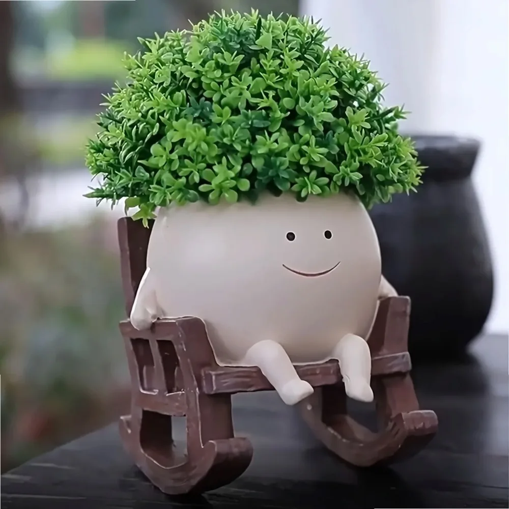 Mini Rocking Chair Flower Pot Resin Patio Decorative Succulent Planter Flower Garden Craft Ornament