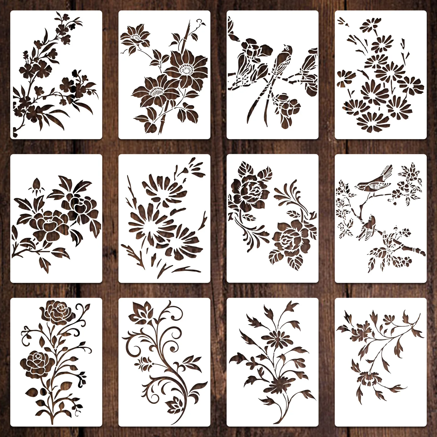 DIY Flower Blossom Painting Stencils Reusable Painting Templates Graffiti Hollow Spray Mold Home Wall Decor Fabric Paper Craft